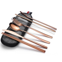 韓式便捷餐具（玫瑰7件套/深色袋） 