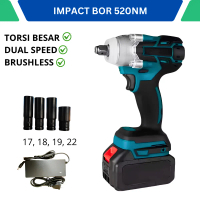 Impact Wrench 520N/M Cordless Brushless Mobil Impact baterai impek baterai torsi besar kunci ban mob