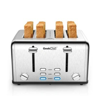 Toaster 4 Slice, Geek Chef Stainless Steel Extra-Wide Slot Toaster with Dual Control Panels of Bagel/Defrost/Cancel Function, 6