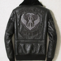 Genuine Boollili Winter Leather Jacket Men Sheepskin Coat Motorcycle Flight Jacket Shearling Leather Jackets