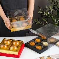 2021年新款中秋節透明流心冰皮月餅盒禮盒蛋黃酥盒禮品包裝盒手提