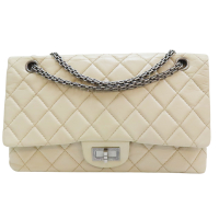 【二手名牌BRAND OFF】CHANEL 香奈兒 米色 牛皮 2.55 鍊帶 肩背包 銀扣