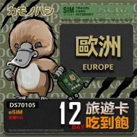 【鴨嘴獸 旅遊網卡】歐洲eSIM 旅遊卡 12日吃到飽 歐洲上網卡(歐洲地區 免插卡 eSIM卡)
