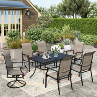 Patio Dining Set, 7 PCS , 6 High Back Padded Dining Chairs for Lawn Garden Backyard, Patio Dining Set