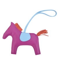 【Hermes 愛馬仕】Rodeo小羊皮撞色手工馬兒吊飾(大/桃紫)