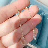 starjewelry*太陽閃爍菱形白水晶水滴長款s925純銀鑲嵌耳環