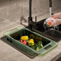 Over The Sink Kitchen Sink Basket Drainer Durable Food Drain Extendable Drain Basket Adjustable Sink Washing Basket