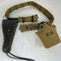 WANG1.WW2 Military WW2 US Colt 1911 Army BlackLeather Holster &amp; Us M1910 Canteen Kettle &amp; Belt FULL SET