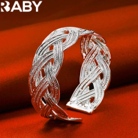 925 Sterling Silver Wide Surface Weave Bangle Bracelet For Women Man Fashion Jewelry Wedding Party Elegant Noble Accessories