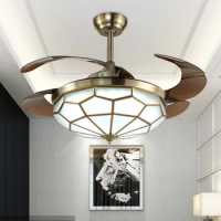 42 Inch Invisible Reversible Ceiling Fan with LED Light and Remote, Indoor Chandelier Ceiling Light Kits with Retractable Fans