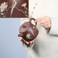 430ml marked Tea Pot Authentic Yixing Zisha Purple Clay Handpainted Bird Ball shaped Infuser Holes Big Volume Master Pots New