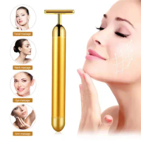 Energy 24K Gold T Beauty Bar Facial Roller Massager T-Shape Energy Beauty Bar Pulse Firming Face Massage Lift Tool