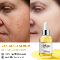 24k Gold Facial Serum Wrinkle Dark Spot Remover Face Whitening Moisturizing Hyaluronic Acid Anti Aging Skin Care Beauty Health
