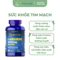 Viên Uống Tăng Cường Sức Khỏe Tim Mạch, Thanh Lọc Gan L-Arginine 1000mg Puritan's Pride 100 Viên