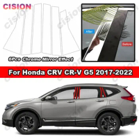 Glossy Chrome Mirror Effect Car Door Center Middle BC Pillar Post Cover Trim For Honda CRV G5 2017-2022 Window Column PC Sticker