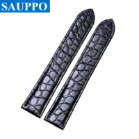 SAUPPO Crocodile Skin Leather Watch Band Suitable for Cartier Tank Solo Watch Strap Bands with Round Texture Wriststraps