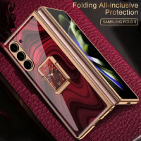 Painted Tempered Glass Stand Case For Samsung Galaxy Z Fold 5 All-included Plating Screen Glass Cover For Galaxy Z Fold5 Case