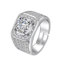 Cincin Pria Premium Mewah S925 Perak Platinum Berlian Utama Moissanite 1.0 CT Berlian Kecil Moissani