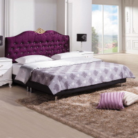 Boden-艾莉雅6尺雙人加大法式歐風紫色絨布床組(絨布床頭片+皮革床底)(不含床墊)