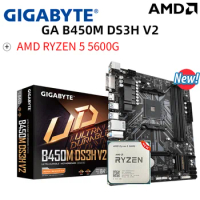 New Carte mère AMD B450M DS3H V2+ AMD R5 5600G DDR4, 3600MHz, M.2, USB 3.1, 128G, Novo