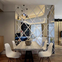 17/32/58Pcs 3D Mirror Wall Sticker DIY Diamonds Triangles Acrylic Wall Stickers Living Room Home Decoration Bed Bath and Table