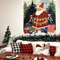 新品上新 圣誕節背景布圣誕老人復古油畫風節日派對場景櫥窗裝飾掛布可定制 雙十一購物節