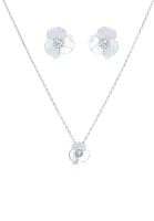 SO SEOUL 克莱尔珍珠母貝或鮑魚貝殼三朵花瓣耳環與項鏈禮品套裝