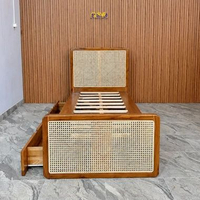 Tempat Tidur Jati Rotan dengan Laci Samping, Dipan Kayu Jepara 200x200