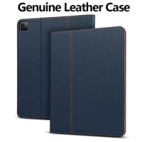 Genuine Leather Case for New Apple iPad Pro 12.9 2021 High Quality Business Lychee Pattern Flip Cover For iPad Pro 12.9 2022.