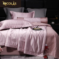 Bộ Chăn Ga Gối Lụa Luxury Nhập Khẩu Nicolas 5 Món Cao Cấp – Chăn Trần 4 Mùa, Ga Phủ Free Size