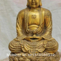 12"Chinese Tibet Buddhism Bronze Shakyamuni Sakyamuni Buddha Seat Lianhua States
