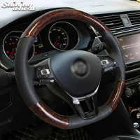 Shining wheat Wood grain PU Carbon Fiber Leather Steering Wheel Cover for Volkswagen VW Golf 7 New Polo Jetta Passat B8 Tiguan