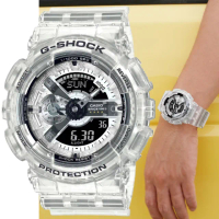 【CASIO 卡西歐】G-SHOCK 40周年Clear Remix 透明錶殼按鈕 圓形雙顯錶(GA-114RX-7A 防水200米)