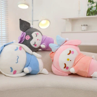 New 42cm Japan Kawaii Sanrio Plush Sleeping Doll Fluffy My Melody Kuromi Ragdoll Dol Home Decor Soft Stuffed Dolls Kid Toy Gifts