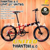 Sepeda Lipat 20 Inch UNITED PHANTOM 3.0 Frame Alloy, 10 Speed, Rem Hidrolik, Folding Bike New Black 