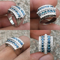 cincin emas putih tangga presiden berlian eropa & berlian fancy biru