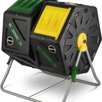 Dual Chamber Compost Tumbler – Easy-Turn, Fast-Working System – All-Season, Heavy-Duty, High Volume Composter with 2 Sliding Doo