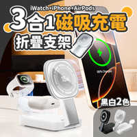 3合1磁吸無線充電支架 可折疊無線充電器 15W快充 智慧散熱 暖光夜燈 適用iPhone