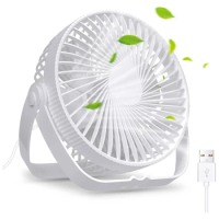 USB Fan Small Desk Table Fan Rechargeable Battery Fan 3 Speeds Adjustable 360° White