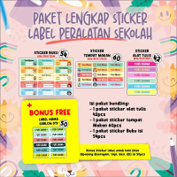 Stiker Paket Lengkap Stiker ATK Sekolah Peralatan Makan Anak dan Peralatan sekolah dan Plat Label Na