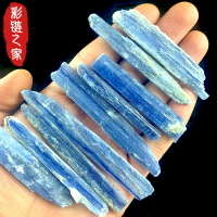 天然水晶原石藍晶碎石礦石擺件標本科普能量石長條藍色手工diy石