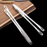 2pcs Stainless Steel Food Tongs Korean Silver BBQ Meat Clips Tongs Long Handle Hollow Head Picnic Food Salad Picking Utensils