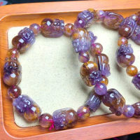 1 Pc Fengbaowu Natural High Quality Amethyst Purple Phantom Quartz Rutilated Super 7 Auralite 23 Pixiu Bracelet Jewelry Gift