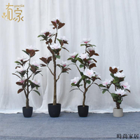 免運 附發票 工廠直銷 仿真樹 仿真擺件 綠植新品仿真玉蘭花樹盆栽櫥窗居家裝飾綠植擺件高檔仿真假花綠植盆栽WW0720