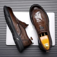 Brand Leather Men Shoes Luxury Brand Casual Shoes Men Dress Shoes Slip on Formal Loafers Men Moccasins Homme Men Boat Shoes
