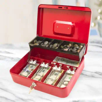 Cash Box Secure Metal Cash Storage Box with Lock Capacity Money Box with Cash Tray Multi-compartments Portable Lock for Business