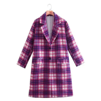 Namirazka - Long Wool Coat Mantel Wanita Winter Musim Dingin dengan Desain Kotak-Kotak Ungu