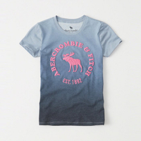 美國百分百【Abercrombie &amp; Fitch】T恤 AF 短袖 T-shirt 短T 麋鹿 女 漸層藍XS S號 漸層藍 H788