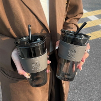 網紅吸管玻璃水杯高顏值大容量咖啡杯極光竹節杯學生精致喝水杯