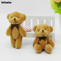 50Pcs/Lot Kawaii Small Joint Teddy Bears Stuffed Plush 8CM Toy Teddy-Bear Mini Bear Ted Bears Plush Toys With Bow Chain 02102